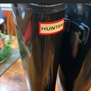 WOMENS Black Shiny Hunter Slim Cut Boots